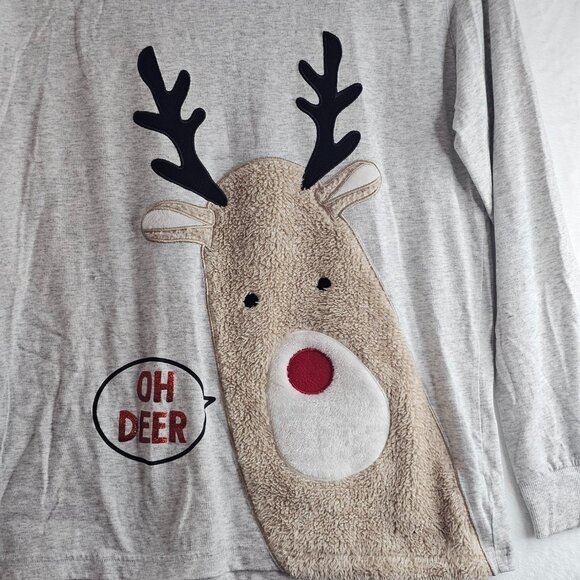 Holiday Time Women's OH DEER Shirt Gray Long Sleeve Reindeer Size L Pullover - Picture 3 of 11
